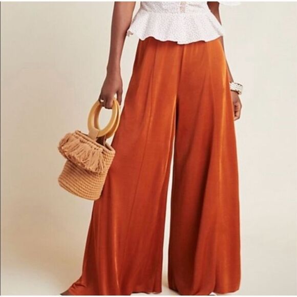 Maeve by Anthropologie Shiloh Wide Leg Pull On Pants size S Rust Orange - Picture 1 of 13